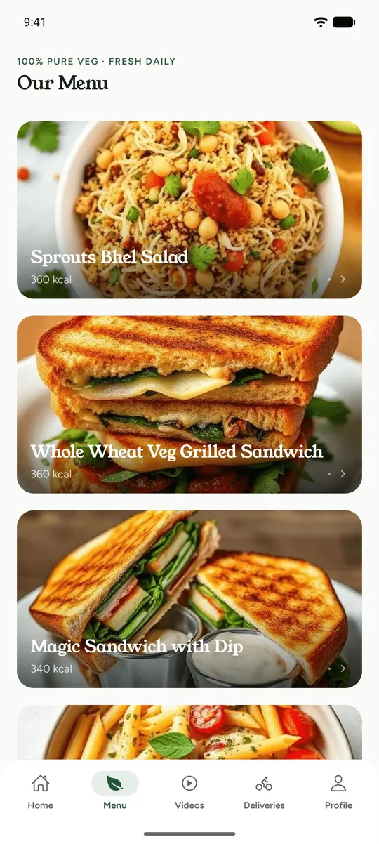 Menu in the Satvik Salaad app